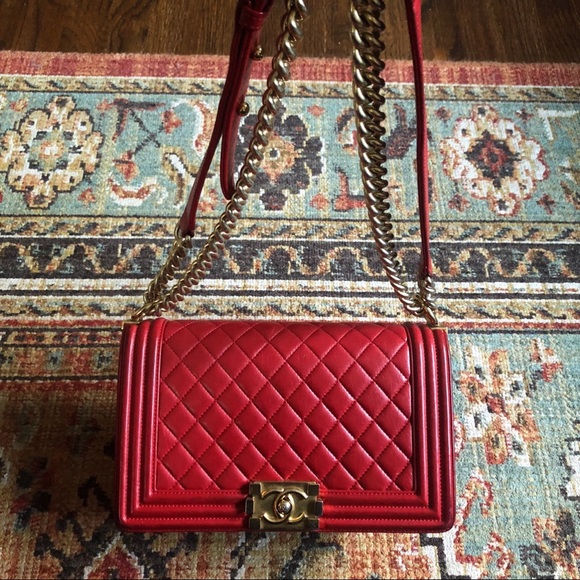 SOLD**Chanel Boy Flap Quilted Lambskin Medium Red - Picture 6 of 12